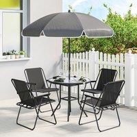 OUTSUNNY 6 Pieces Garden Furniture Set with Parasol, Folding Chairs, Black | Size: 80 cm x 80 cm
