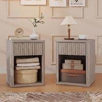 HOMCOM Modern Nightstand with Drawer & Open Shelf, Set of 2, Oak in Grey