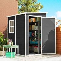 OUTSUNNY Lean to Garden Shed, Plastic Tool Storage House w/ Lockable Door in Black