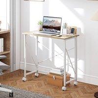 HOMCOM Folding Desk on Wheels, Writing Table for Home Office, Natural in Light Oak