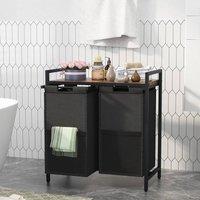 Huhote Metal Frame 2 Compartment Laundry Sorter Basket Removable Oxford Bags in Black