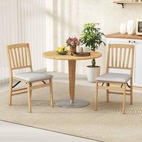 Costway Dining Chair Set of 2 Folding Chairs with Padded Seat in Natural
