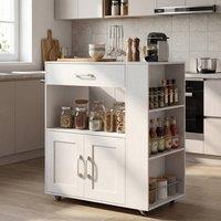 Costway Mobile Kitchen Island Wooden Kitchen Cart w/ Cabinet & Spice Racks in White