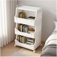 Living and Home Laundry Sorter Basket 4-tier Rolling Storage Cart with Handles and Castors in White