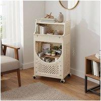 Living and Home Laundry Sorter Basket 3-tier Rolling Storage Cart with Handles and Castors in Cream