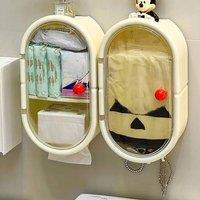 Living and Home 3-Tier Wall-Mounted Storage Rack Tissue Box with Door & Hooks in Cream