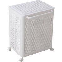 Living and Home Foldable 2-Section Laundry Basket with Casters in White