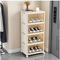 Living and Home 4-Tier Foldable Shoe Cabinet with Wheels Rolling Storage Box in Cream | Size: Medium