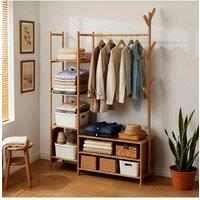 Living and Home Multifunctional Coat Rack with Hanging Rod & Shelves in Brown | Size: Medium