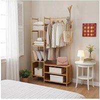 Living and Home Multifunctional Coat Rack with Hanging Rod & Shelves in Natural | Size: Medium