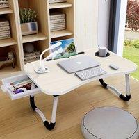 Living and Home Folding Laptop Bed Table w/ Led Light, Fan, 4 USB Ports, Tablet Slot & Cup Slot Bed Office Desk in Beige