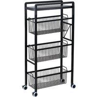 Living and Home 4-Tier Storage Trolley with Pull-Out Baskets in Black