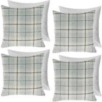 OHS 4 Pack Woven Check Filled Cushions Printed Soft in Grey | Size: 45 cm x 45 cm