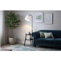 Lighting Collection Ridge Shelf Floor Lamp Black Metal Wood & White Fabric
