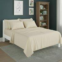 Snug City Plain Poly Cotton Easy Care Fitted Flat Sheet Matching Pillowcases Set in Cream | Size: Single