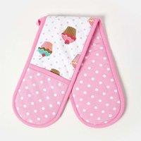 Homescapes Cotton Cupcakes Pink Blue Double Oven Glove