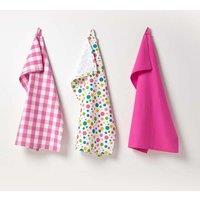Homescapes Multi Colour Polka Dot Cotton Tea Towels Set Of Three