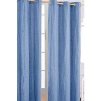 Homescapes Plain Cotton Ready Made Eyelet Curtain Pair in Mid Blue | Size: 140 cm width x 183 cm drop