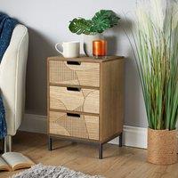 Home Source Chest 3 Solid Wooden Storage Drawers Geometric Design Organiser in Brown