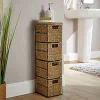 Home Source Slim Wicker Storage Unit with 4 Basket Drawers, Fully Assembled in Brown
