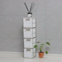 Home Source Metal Frame White Rattan Storage Drawers Organiser Fully Assembled