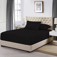 Homes-Linen 100% Egyptian Cotton 200TC Fitted Sheet 30cm Deep Pocket in Black | Size: Single