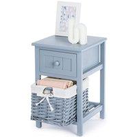 LIVIVO Stylish Bedside Cabinet Table with a Wicker Drawer in Grey
