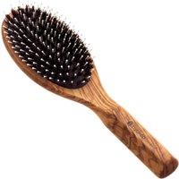 Hydrea London Luxe Olive Wood Hair Brush with Boar Bristles & Pins with Rubber Cushion for Smooth Detangle in Natural
