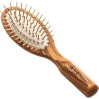Hydrea London Luxe Olive Wood Travel Hair Brush with Anti-static Olive Wood Pins & Rubber Cushion for Smooth Detangle in Natural