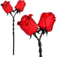 Novecrafto Iron Roses Intertwined Hand-Forged Metal Flower With Twisted Stem Gift in Red
