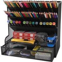 MANTRARAJ Desk Organiser Mesh Desk Tidy Pen & Pencil Holder Mesh Desk Tidy Organiser Holder With Drawer in Black