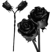 Novecrafto Iron Roses Intertwined Hand-Forged Metal Flower With Twisted Stem Gift in Black