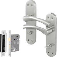 AFIT Satin Nickel Twist Bathroom Handle WC Lock Novi Backplate in Metallics | Size: 150mm x 150mm