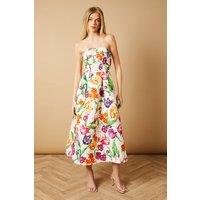 Oasis Women's Occasion Floral Twill Strapless Midi Dress | Size: 10