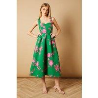 Oasis Women's Occasion Floral Strappy Twill Midi Dress in Green | Size: 12