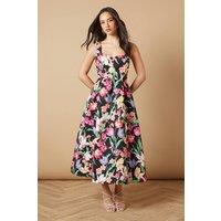 Oasis Women's Occasion Floral Strappy Twill Midi Dress in Black | Size: 12
