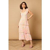 Oasis Women's Ditsy Floral Pleated Tie Shoulder Midi Dress | Size: 16