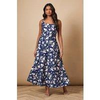Oasis Women's Floral Square Neck Maxi Dress in Navy | Size: 12