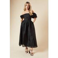 Dorothy Perkins Women's DP Luxe Seersucker Square Neck Midi Dress in Black | Size: 16