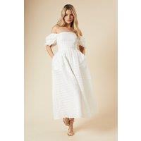 Dorothy Perkins Women's DP Luxe Seersucker Square Neck Midi Dress in Ivory | Size: 14