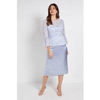 Wallis Women's Lace Ruffle Sleeve Pencil Dress in Blue | Size: 12