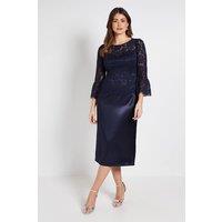 Wallis Women's Lace Ruffle Sleeve Pencil Dress in Navy | Size: 16