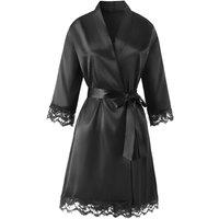 MODISHION Women's Lace Trim Short Robe with Tie Waist in Black | Size: XL