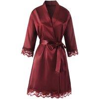 MODISHION Women's Lace Trim Short Robe with Tie Waist in Wine | Size: Small
