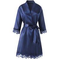 MODISHION Women's Lace Trim Short Robe with Tie Waist in Navy | Size: Small