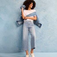 Lands' End Women's Wide Leg Cropped Jeans, High Waisted in Light Blue | Size: 8