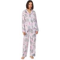 DKNY Women's Long sleeve notch top & pant sleep set in white city print in Pink | Size: Medium