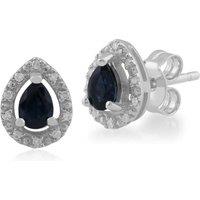 Gemondo Women's Classic Pear Sapphire & Diamond Halo Stud Earrings in 9ct White Gold in Blue
