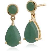 Gemondo Women's Classic Pear & Round Green Jade Drop Earrings in 9ct Yellow Gold