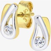 T.H.Baker Women's 9ct Two-Colour Teardrop Cubic Zirconia Stud Earrings E1610YW in Gold